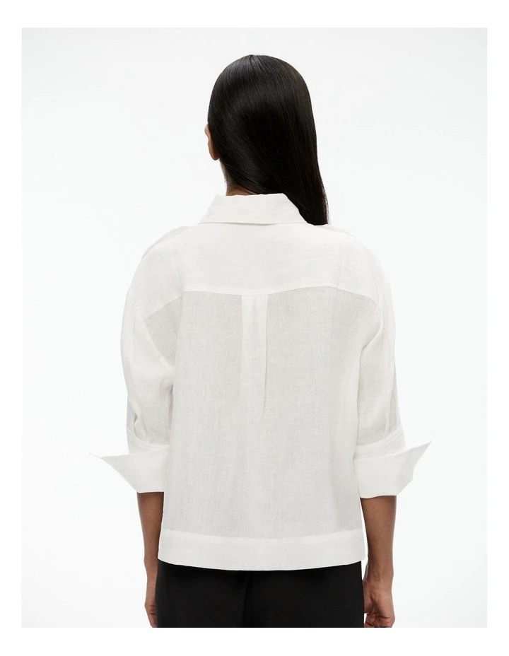 French Linen Cropped Shirt in Chalk image 5