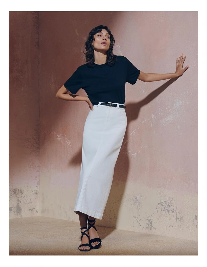 Denim Maxi Skirt in Parchment image 5