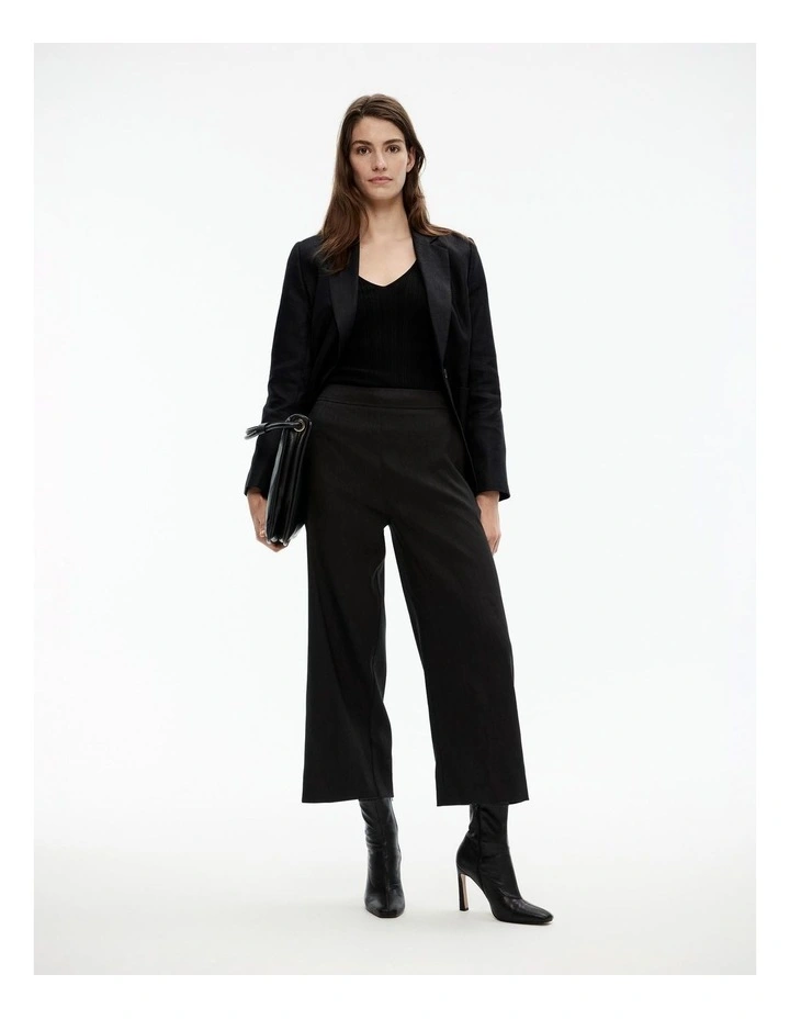 Stretch Linen Blend Crop Pant in Black image 1