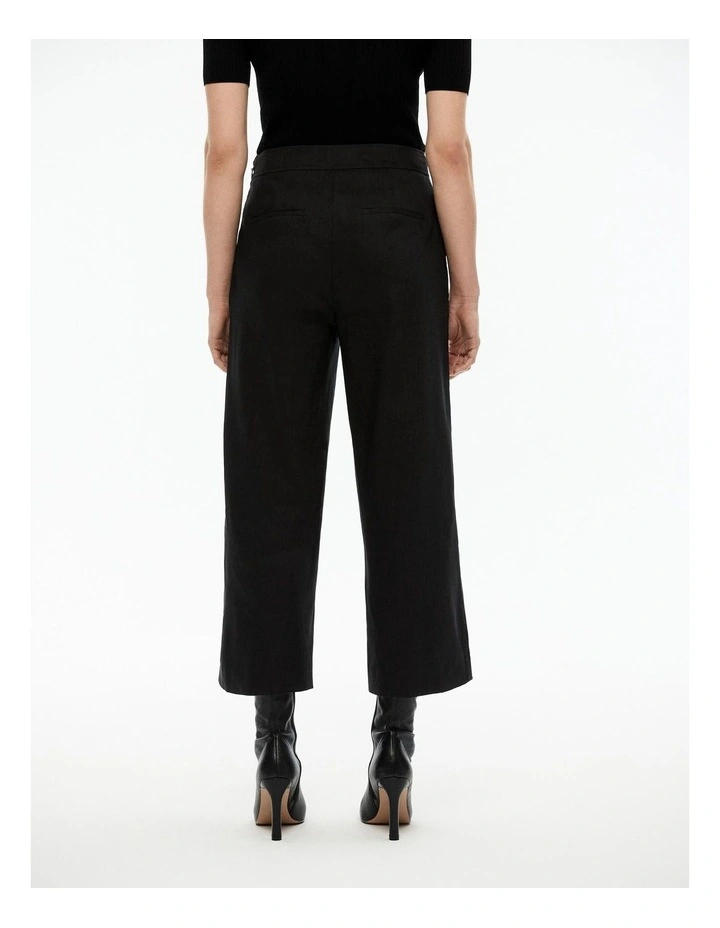 Stretch Linen Blend Crop Pant in Black image 4
