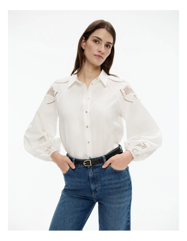Cotton Broderie Blouse in Chalk image 1