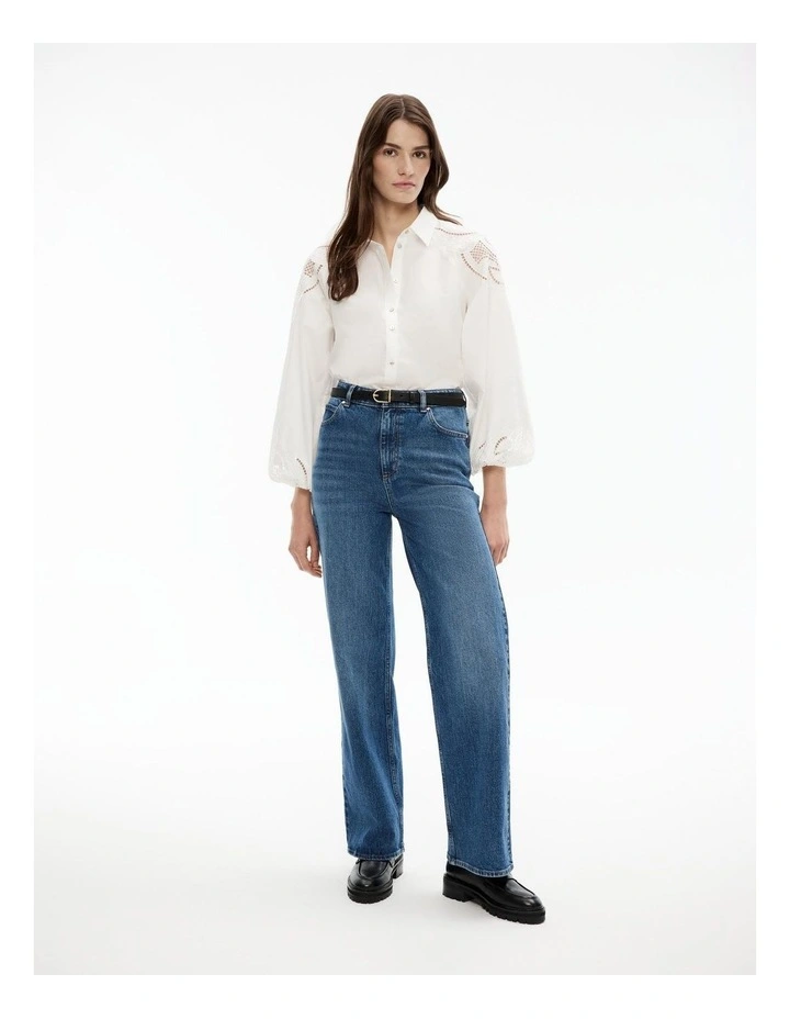 Cotton Broderie Blouse in Chalk image 2
