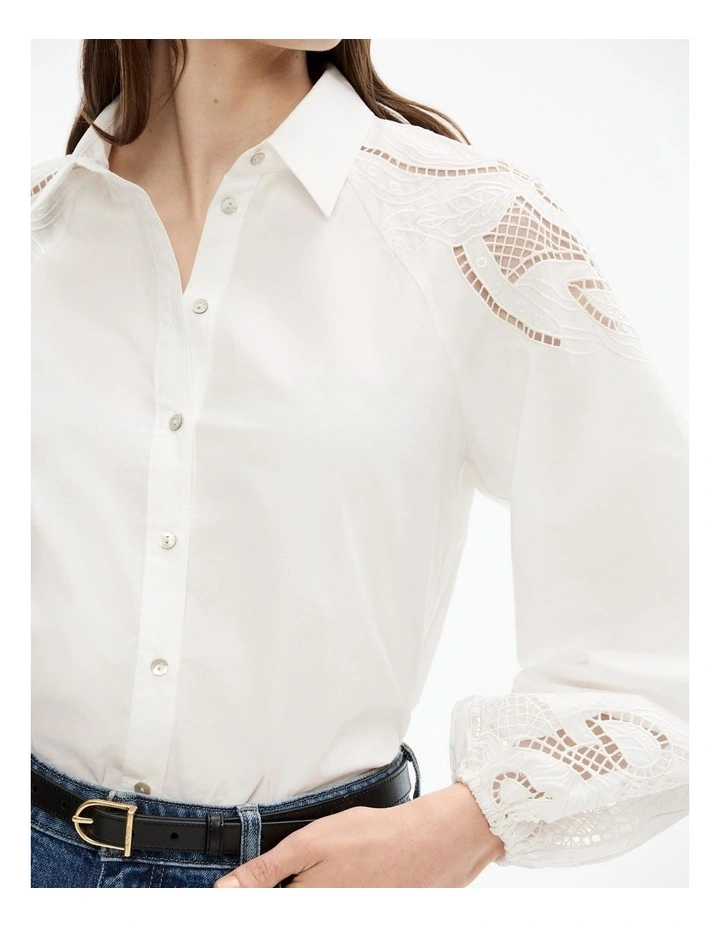 Cotton Broderie Blouse in Chalk image 3
