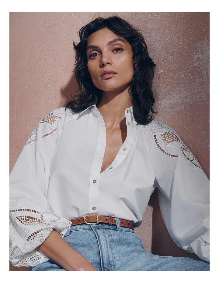 Cotton Broderie Blouse in Chalk image 5