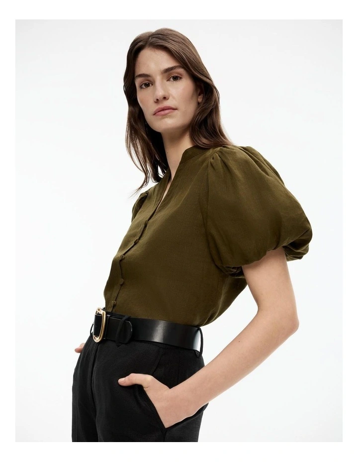 Hemp Puff Sleeve Blouse in Jungle image 3