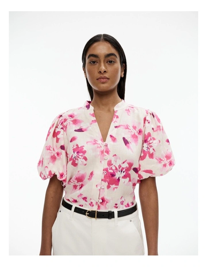 Ikat Bloom Print Blouse in Buff image 1