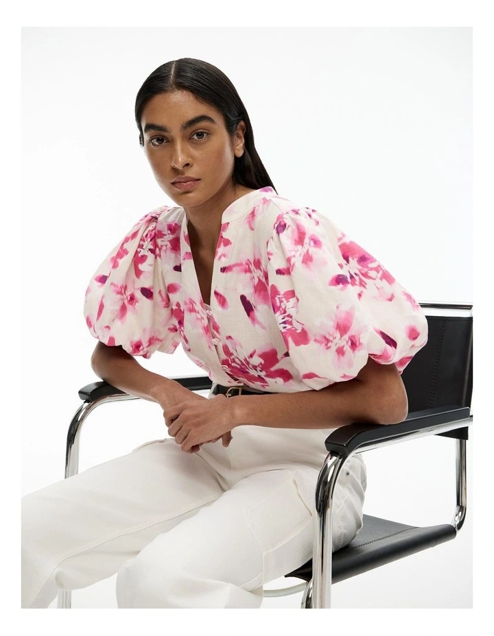 Ikat Bloom Print Blouse in Buff image 3