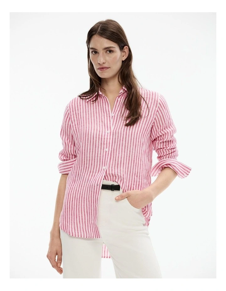 French Linen Stripe Shirt in Candy Pink image 1