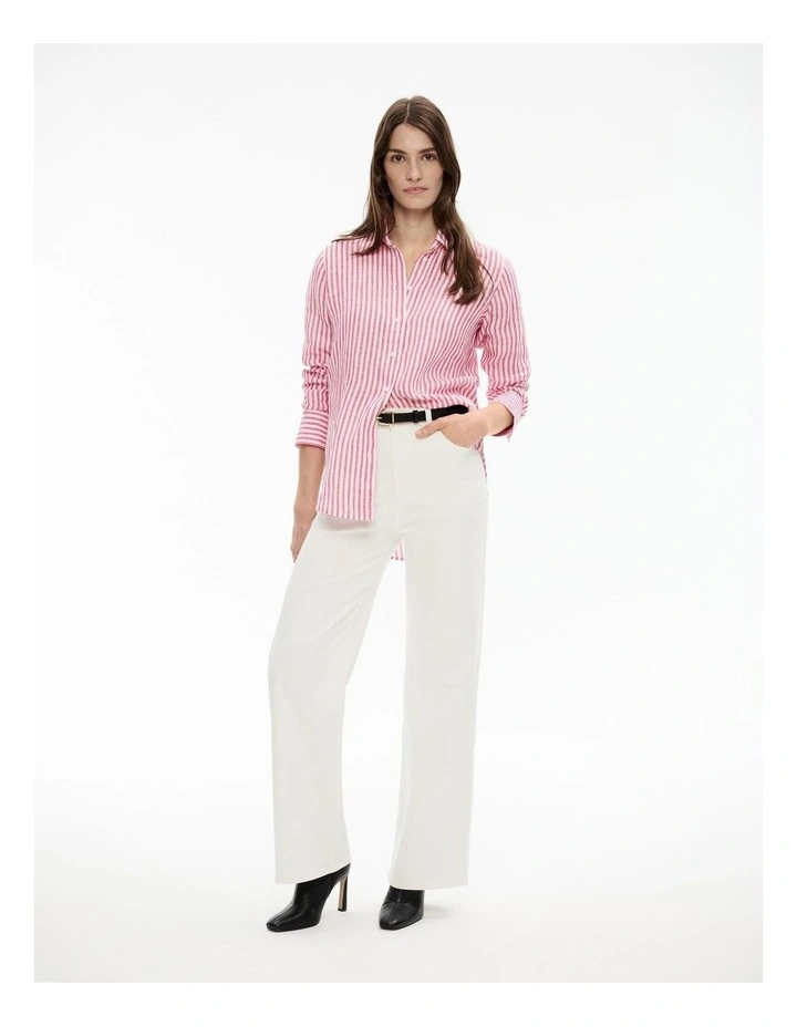 French Linen Stripe Shirt in Candy Pink image 2