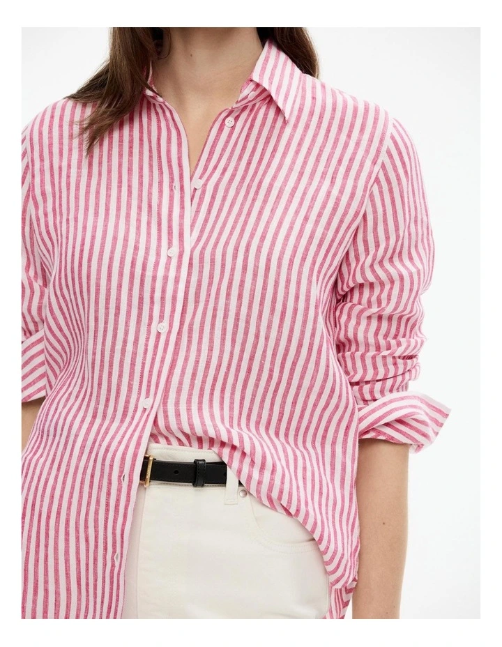 French Linen Stripe Shirt in Candy Pink image 3