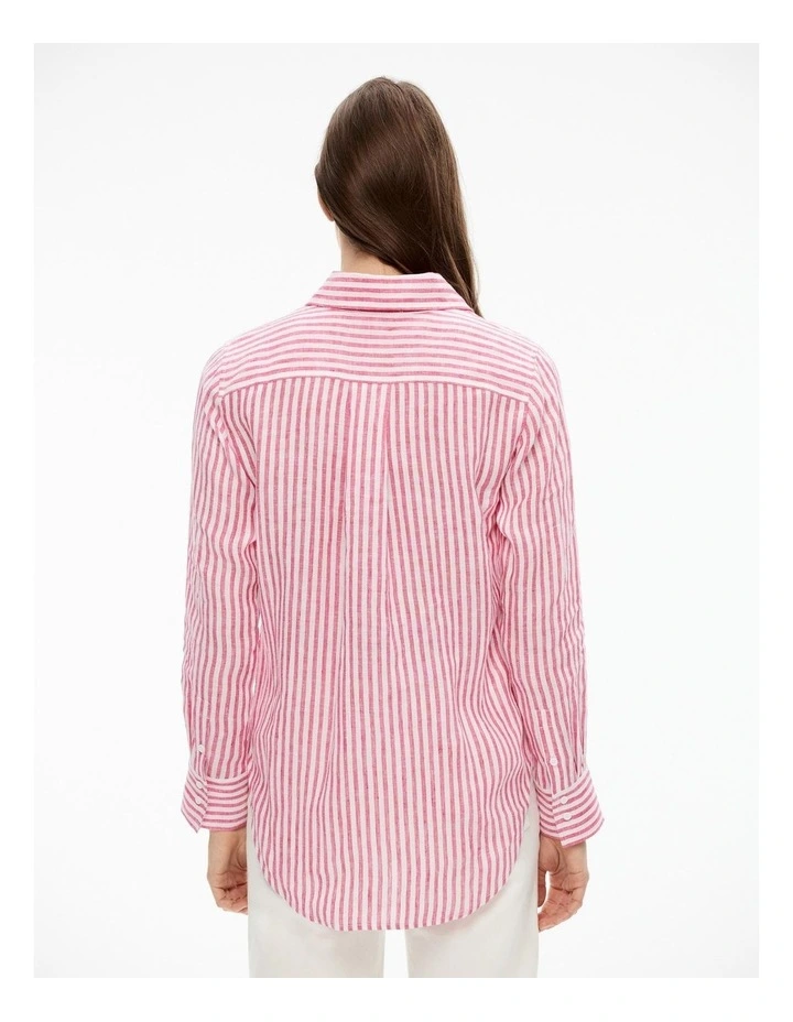 French Linen Stripe Shirt in Candy Pink image 4