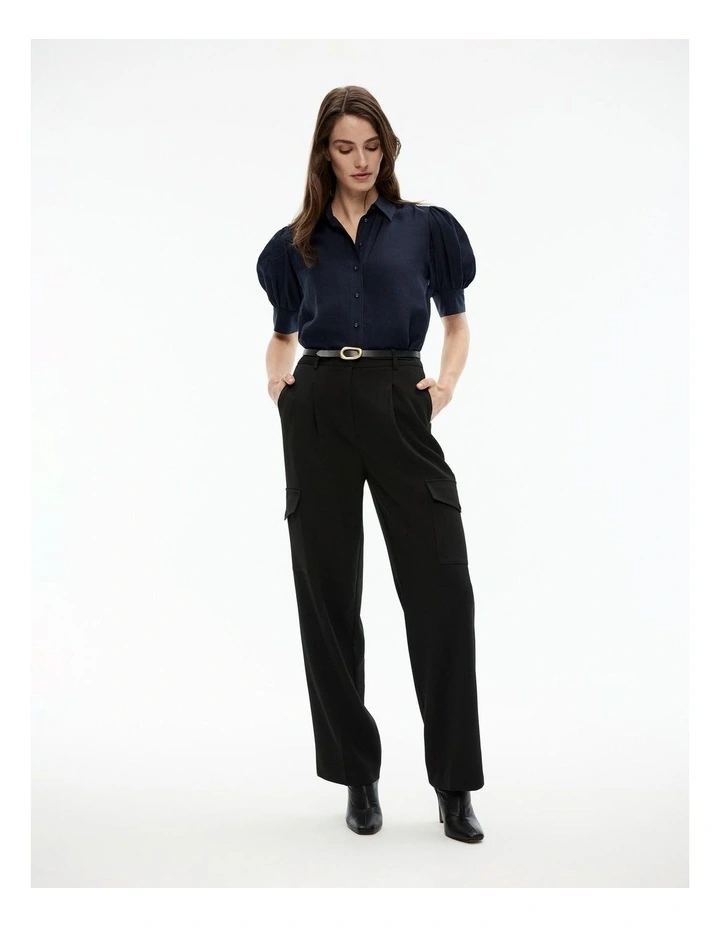 Gathered Puff Sleeve Blouse in Blue Night image 2