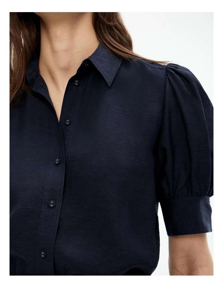 Gathered Puff Sleeve Blouse in Blue Night image 4