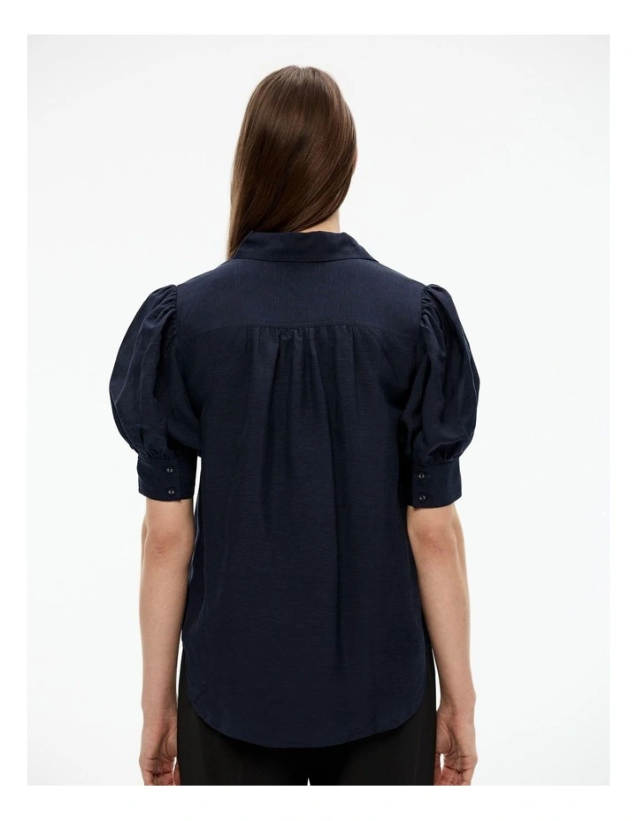 Gathered Puff Sleeve Blouse in Blue Night image 5