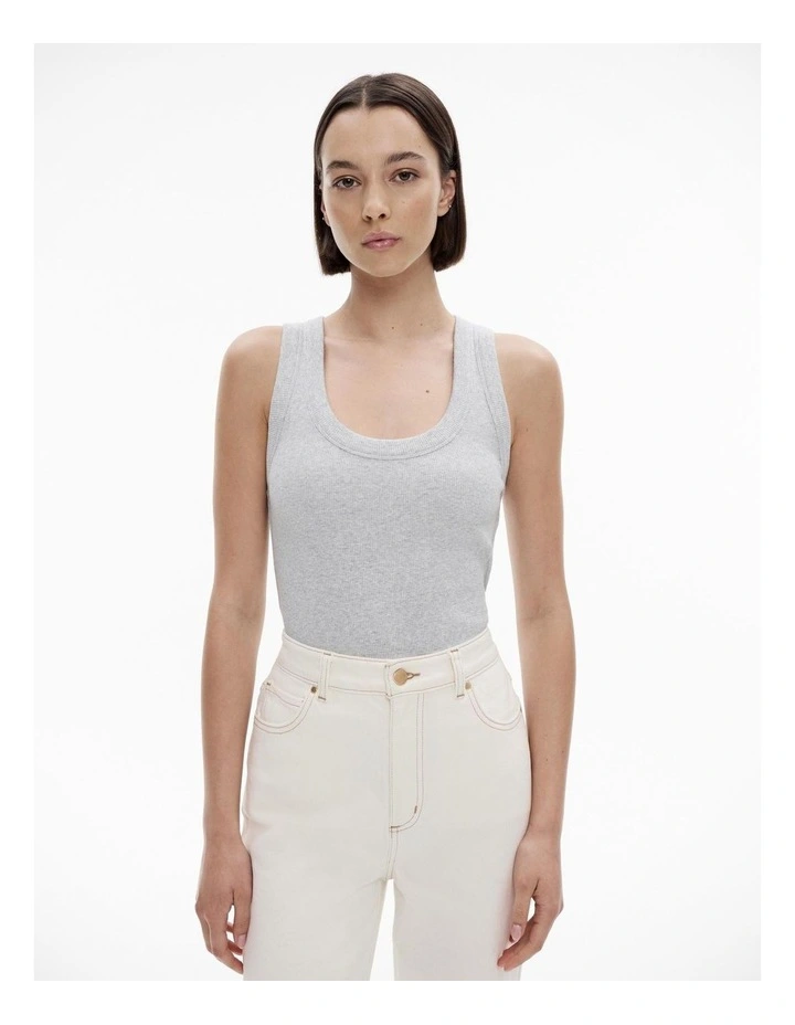 Cotton Scoop Neck Tank in Light Grey Marle image 1