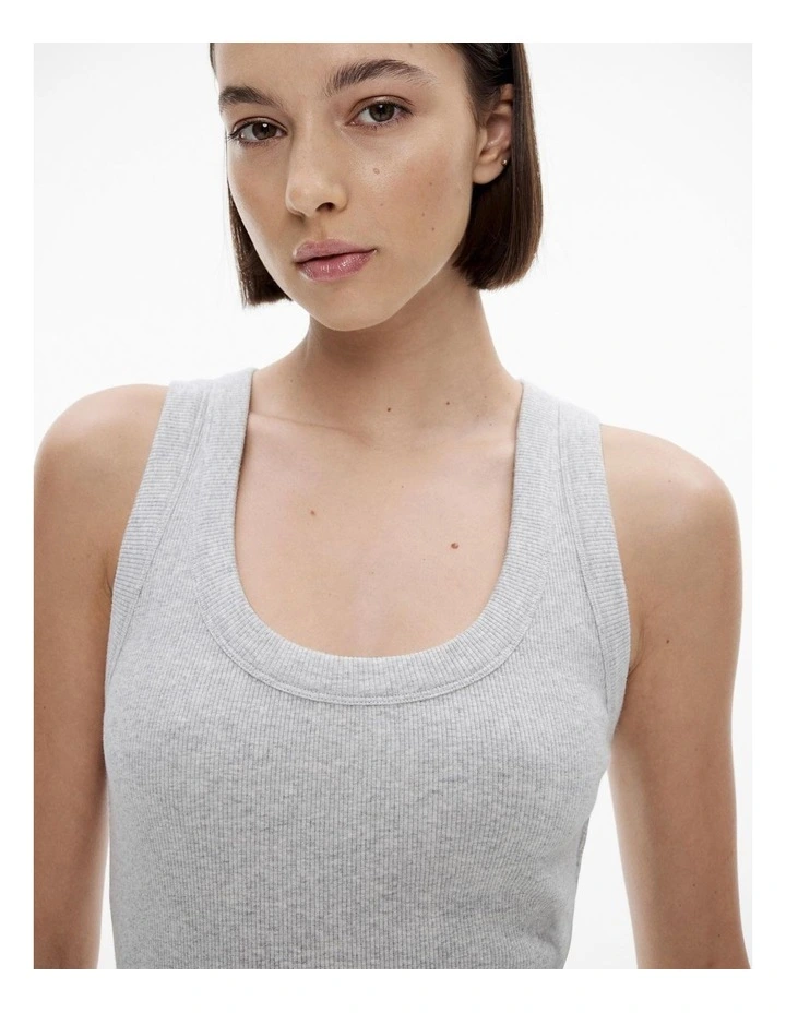 Cotton Scoop Neck Tank in Light Grey Marle image 3
