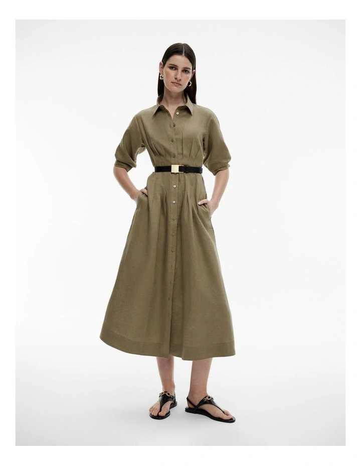 French Linen Dart Midi Dress in Washed Green image 2