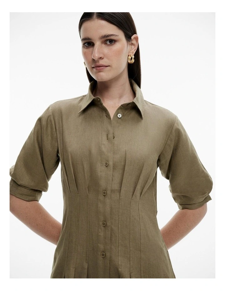 French Linen Dart Midi Dress in Washed Green image 3
