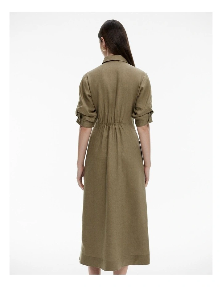 French Linen Dart Midi Dress in Washed Green image 4