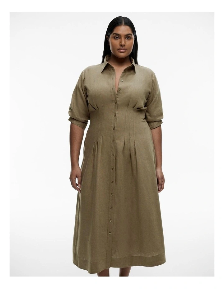 French Linen Dart Midi Dress in Washed Green image 5