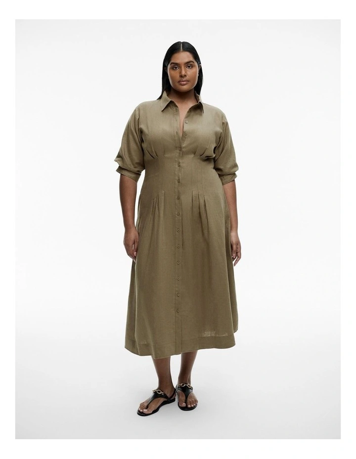 French Linen Dart Midi Dress in Washed Green image 6