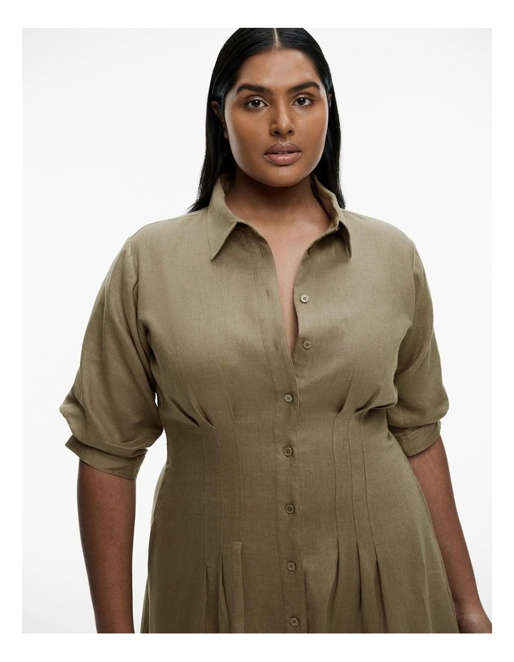French Linen Dart Midi Dress in Washed Green image 7