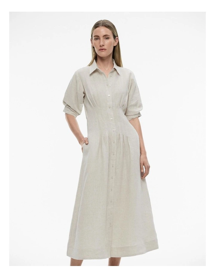 French Linen Dart Midi Dress in Flax image 1