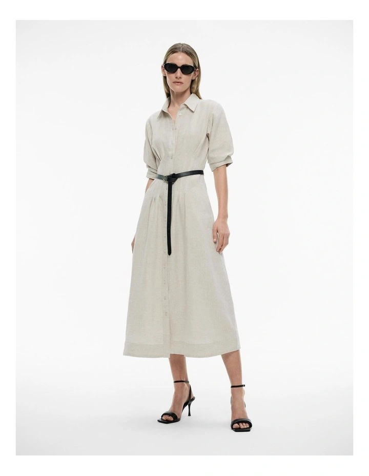 French Linen Dart Midi Dress in Flax image 2