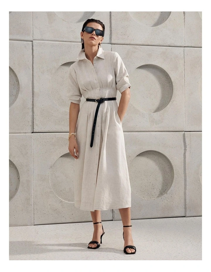 Witchery French Linen Dart Midi Dress in Flax MYER