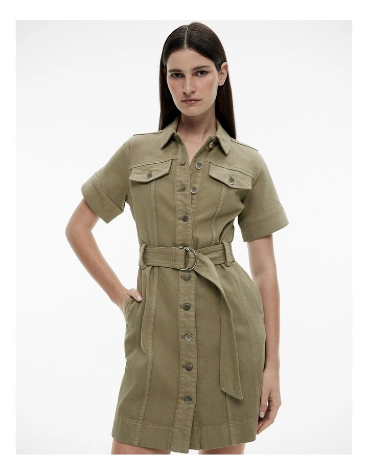 Denim Utility Dress in Washed Green image 1