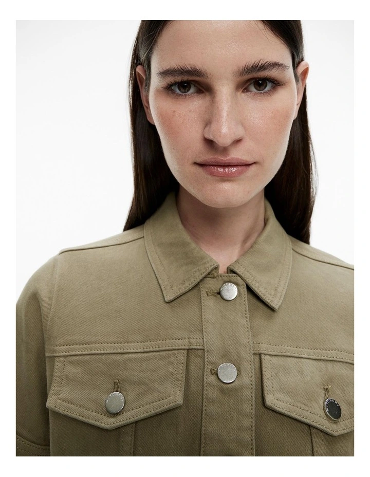 Denim Utility Dress in Washed Green image 3