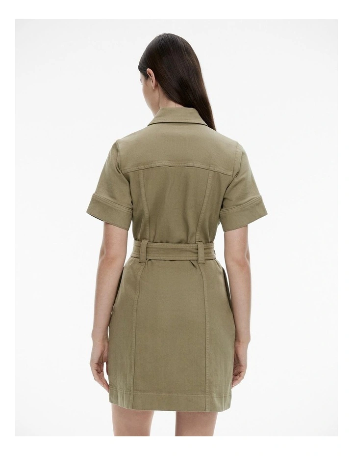 Denim Utility Dress in Washed Green image 4
