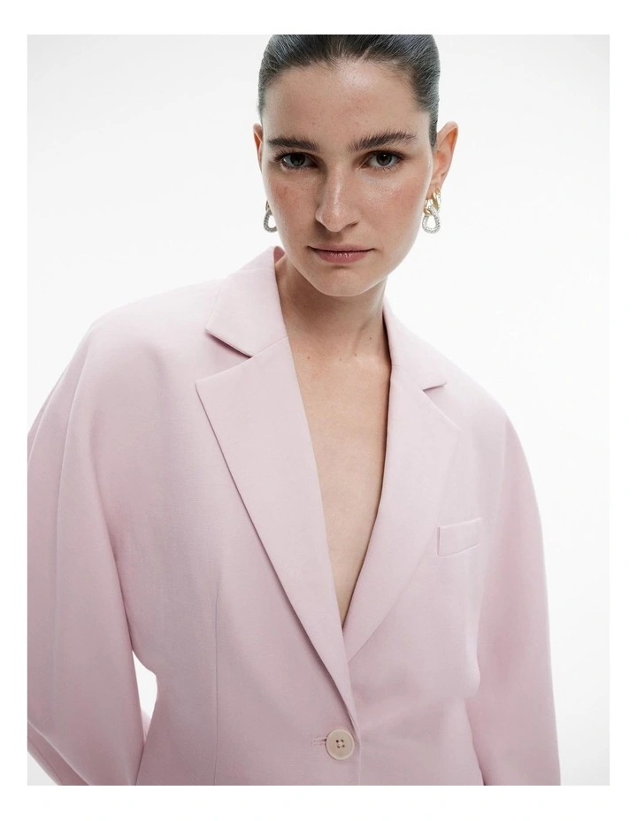 Linen Blend Dolman Single-breasted Blazer in Soft Pink image 3