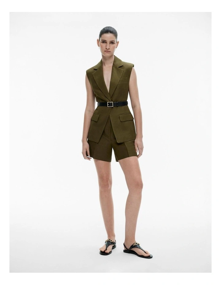 Linen Viscose Longline Waistcoat in Jungle image 2