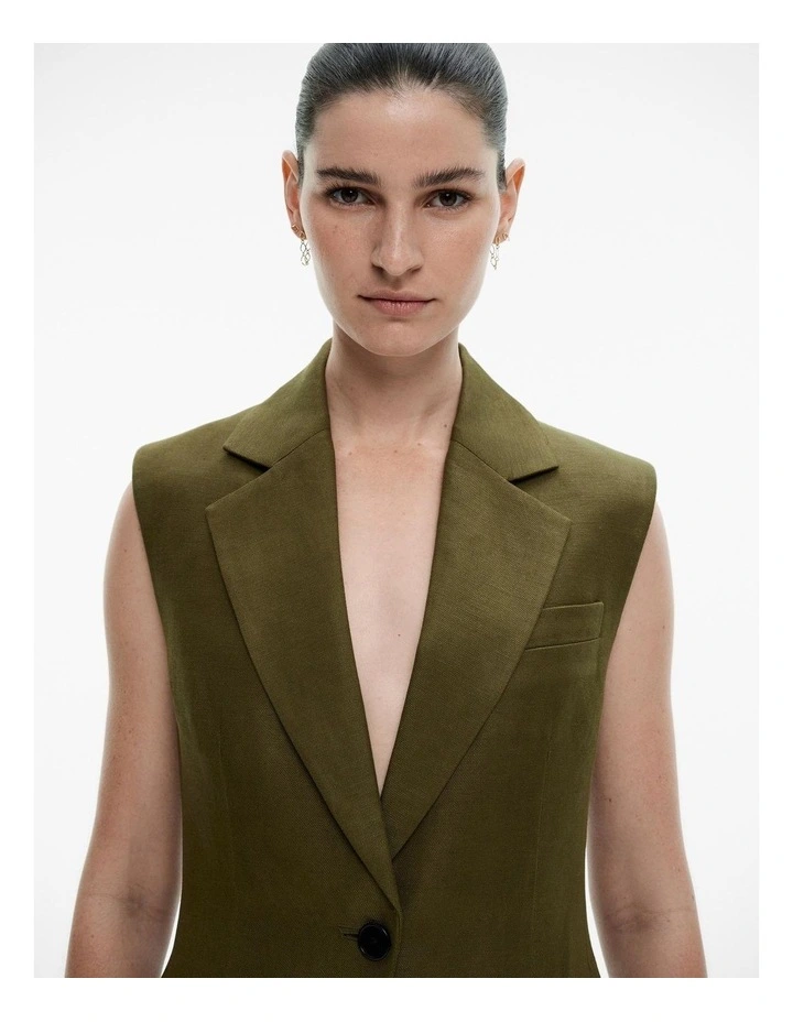 Linen Viscose Longline Waistcoat in Jungle image 3