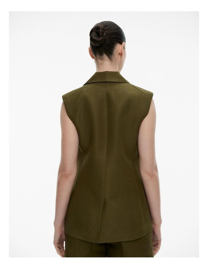 Linen Viscose Longline Waistcoat in Jungle image 4