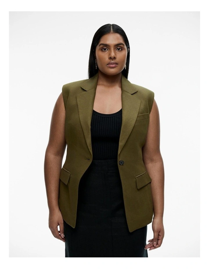 Linen Viscose Longline Waistcoat in Jungle image 5