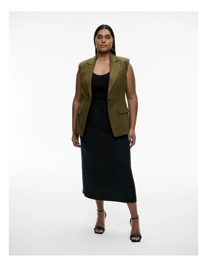 Linen Viscose Longline Waistcoat in Jungle image 6