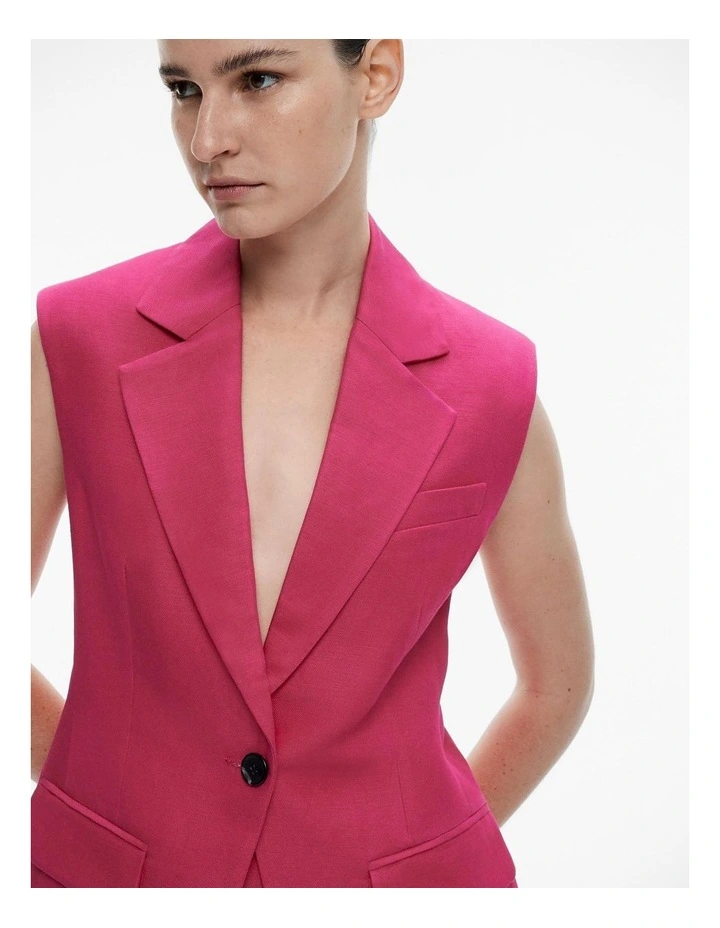 Linen Viscose Longline Waistcoat in Dahlia Pink image 3
