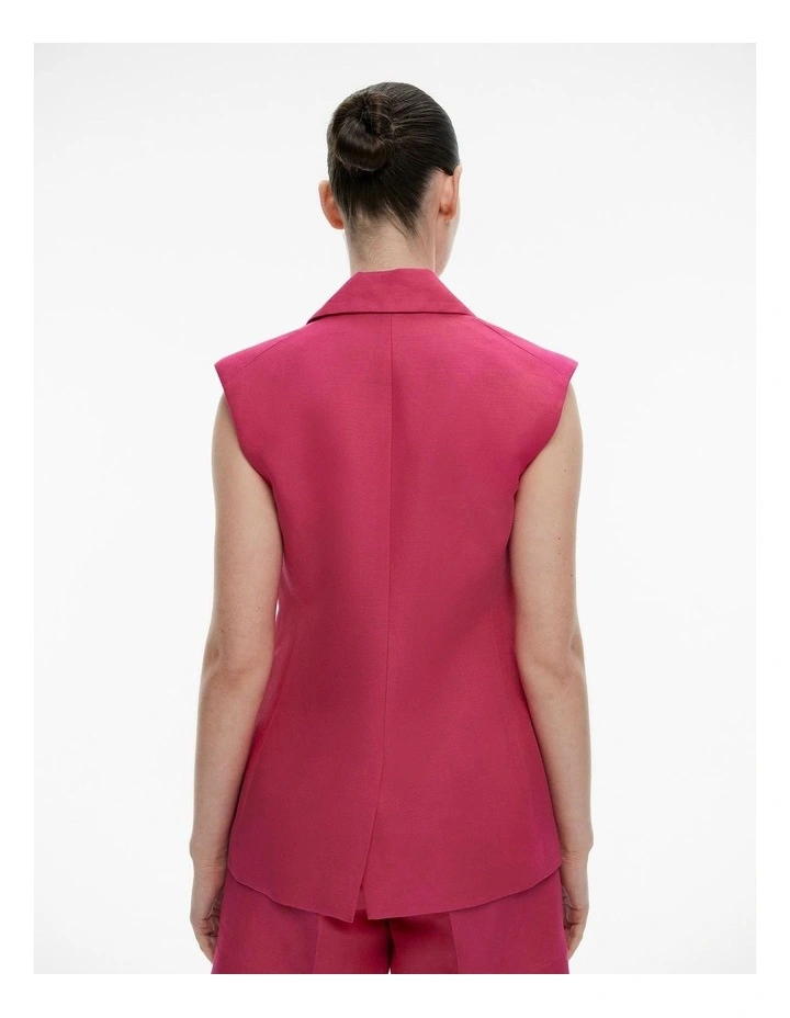 Linen Viscose Longline Waistcoat in Dahlia Pink image 4