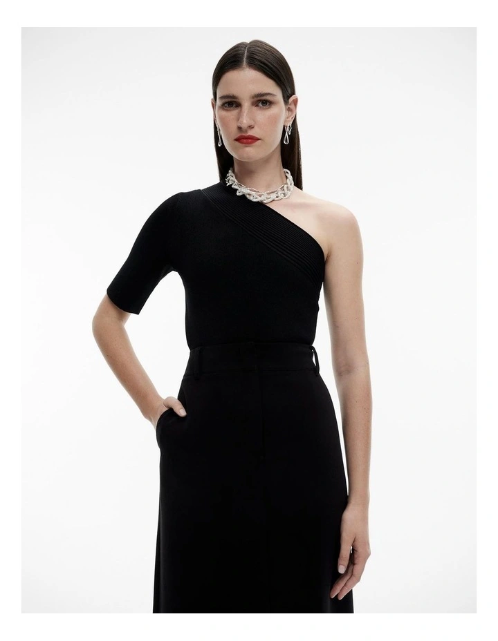 One Shoulder Knit Top in Black image 1