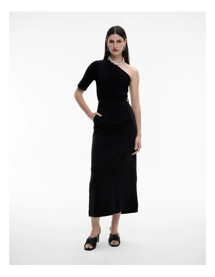 One Shoulder Knit Top in Black image 2