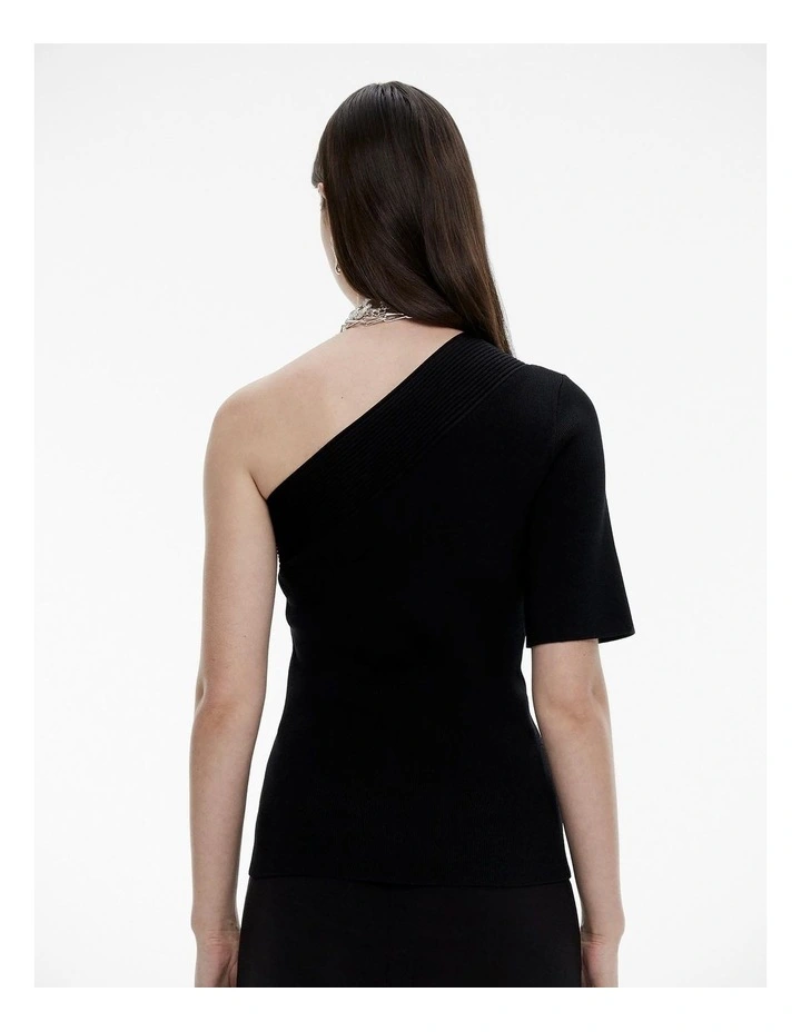 One Shoulder Knit Top in Black image 4