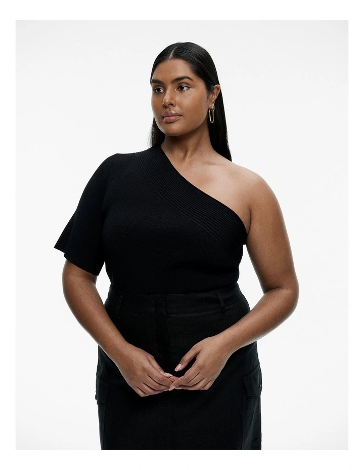 One Shoulder Knit Top in Black image 5