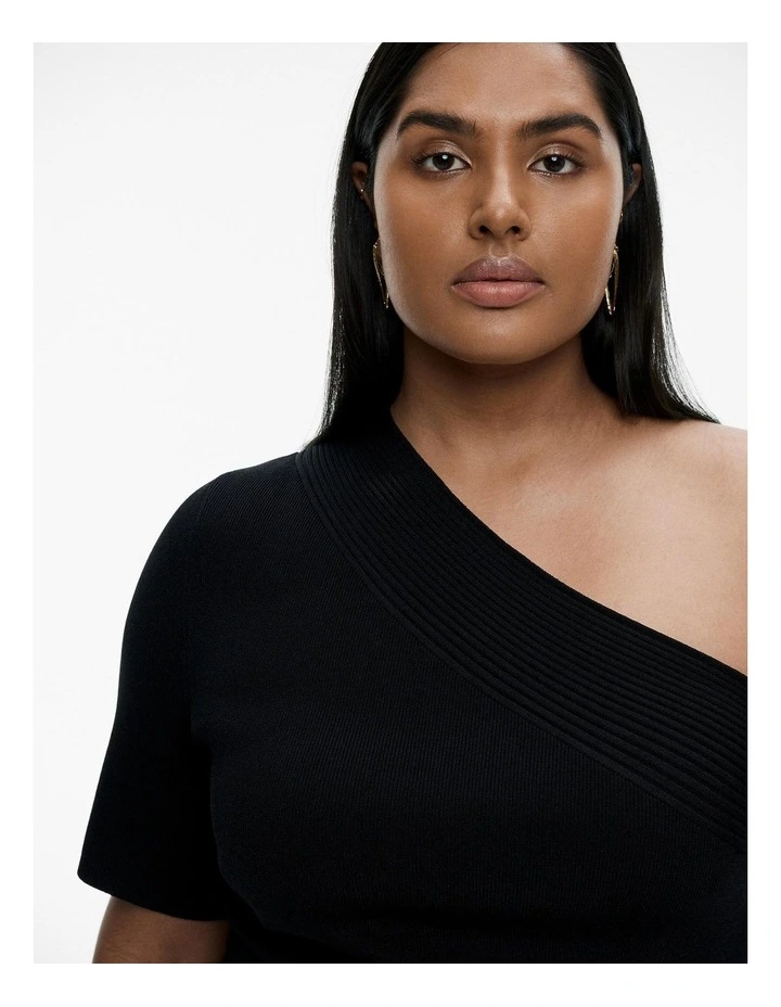 One Shoulder Knit Top in Black image 7