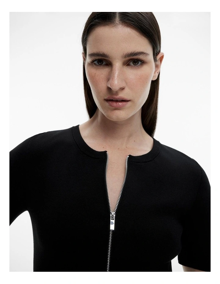 Zip Front Rib Knit in Black image 3