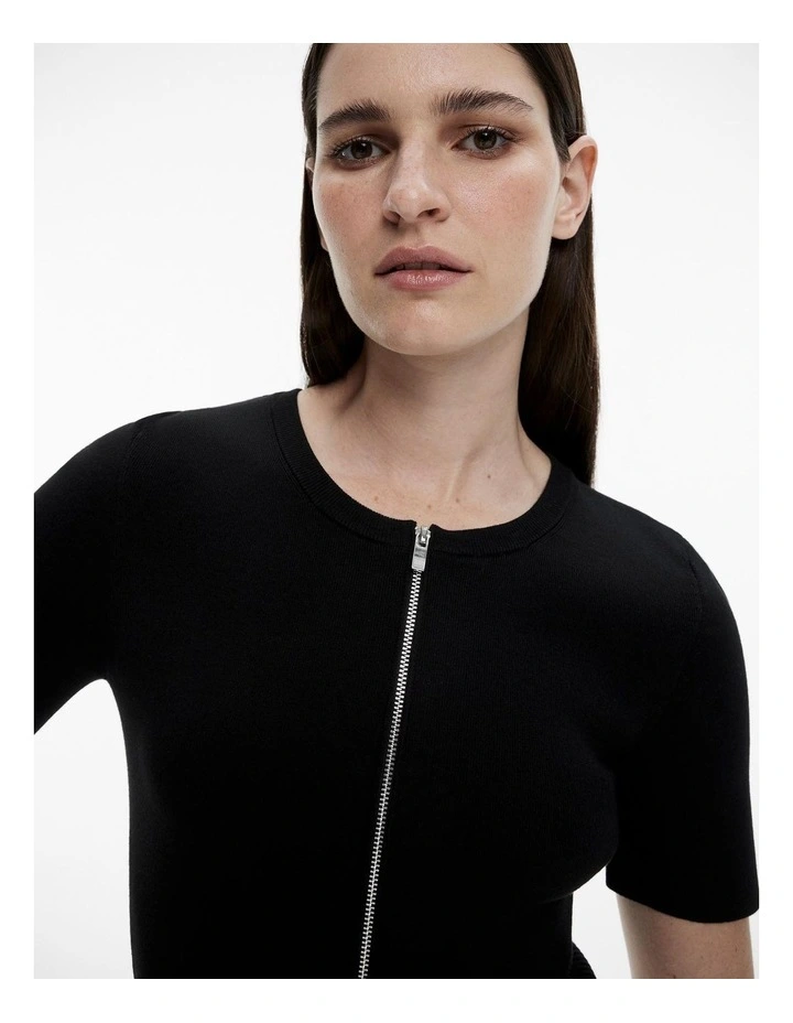 Zip Front Rib Knit in Black image 4