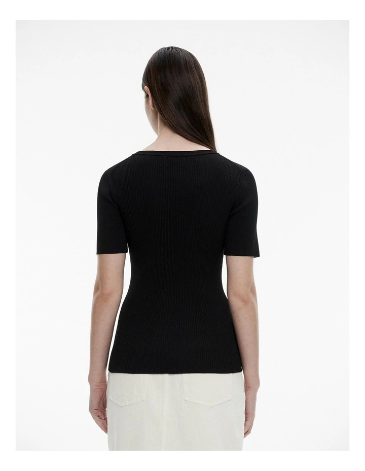 Zip Front Rib Knit in Black image 5