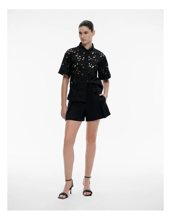 Lace Short Sleeve Shirt in Black image 2