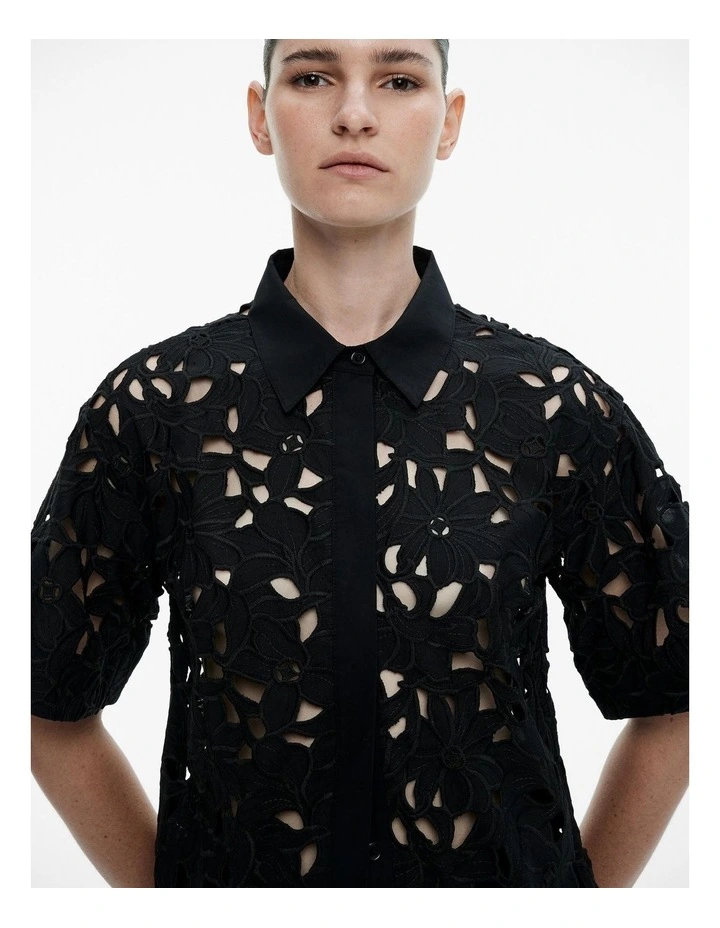 Lace Short Sleeve Shirt in Black image 3